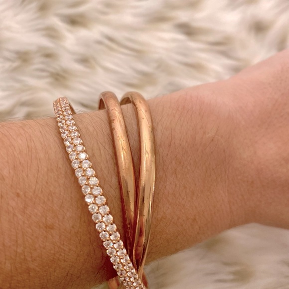 Stunning Rose Gold Over Sterling & CZ Interlocking Bangle & Ring Set - Picture 4 of 6